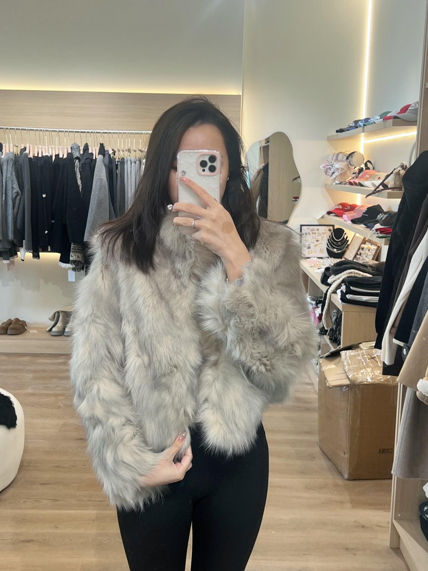 Kelly Designs Fox Fur Mix Grey Jacket (Instock)