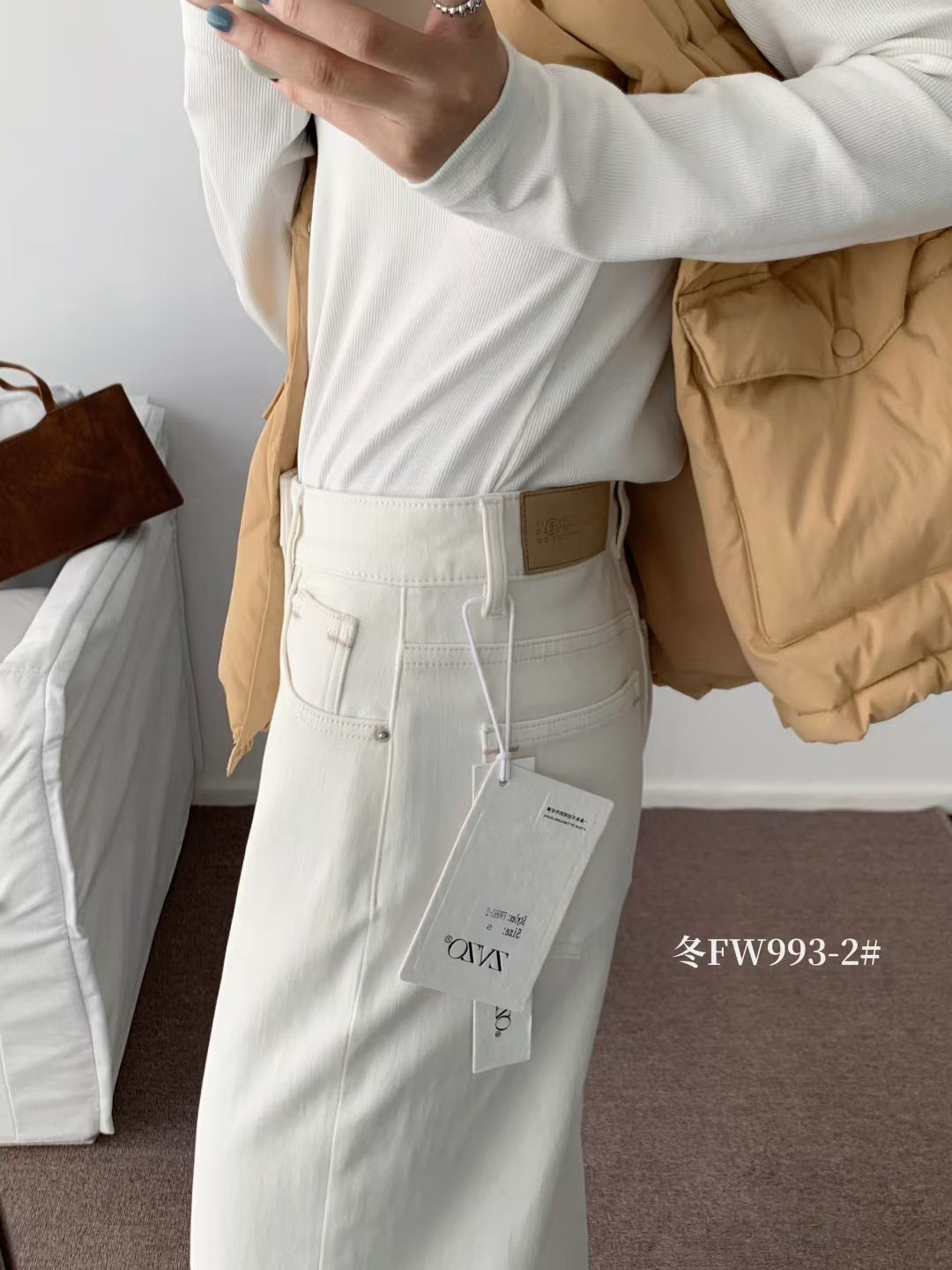 Kelly Designs Fleece-Lined Straight Denim White Pants(Instock)