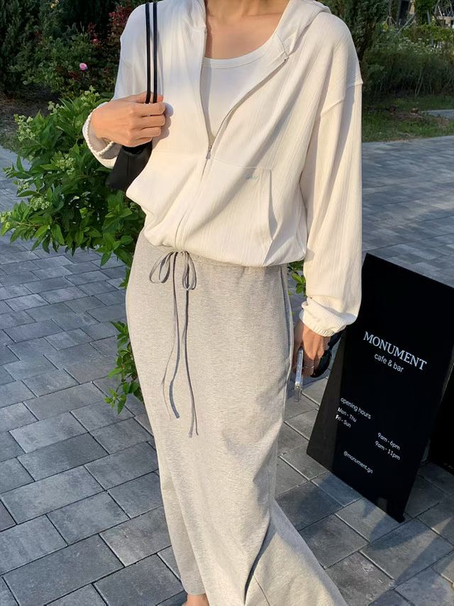 Korean Lightweight Hoodie Zip-Up - Off White (Instock)