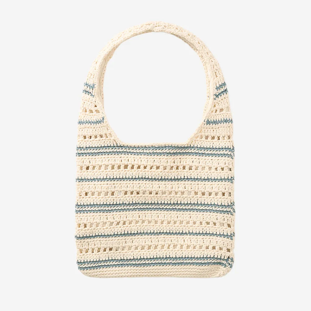 Korean Pippi Striped Crochet Shoulder Bag – Cream & Blue (Instock)