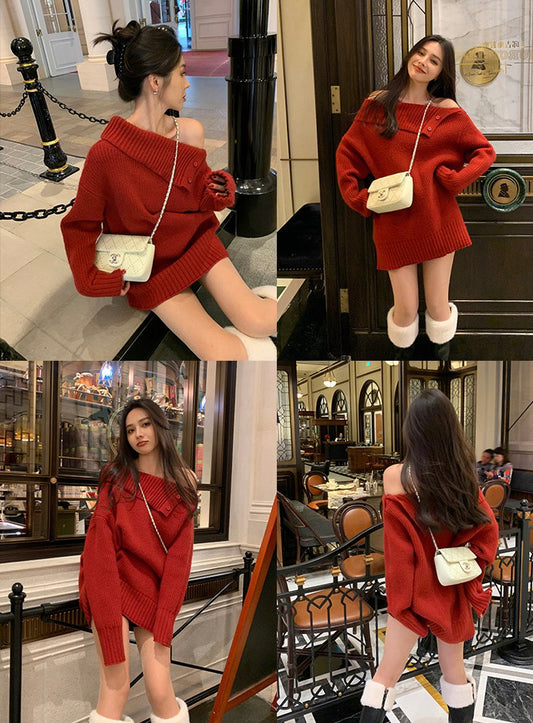 Kelly Designs Christmas Red Off-Shoulder Ops (Instock)