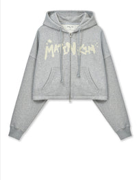 Korean Collection Matin Kim GRAFFITI LOGO CROP HOODY ZIP UP IN GREY (Instock)