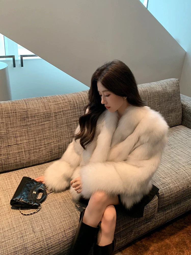 Kelly Designs White Grey Fox Fur Mid Neck Jacket (Instock)