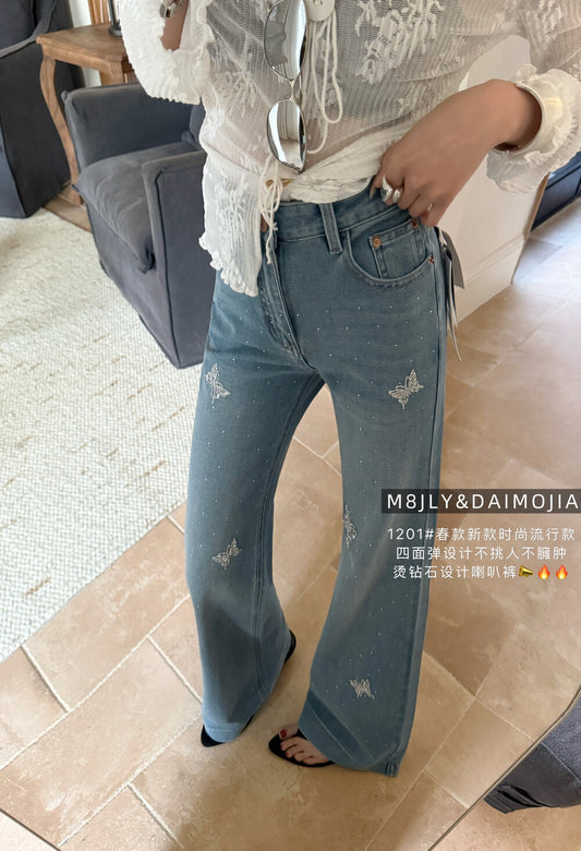 Kelly Designs Four Season Embroidery Butterflies Flare Jeans(Instock)