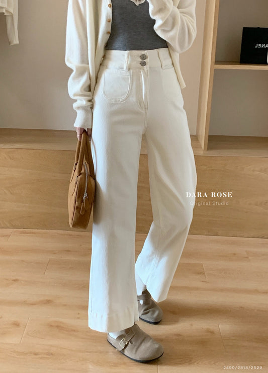 Kelly Designs a Waist Two Button White Jeans (Instock）