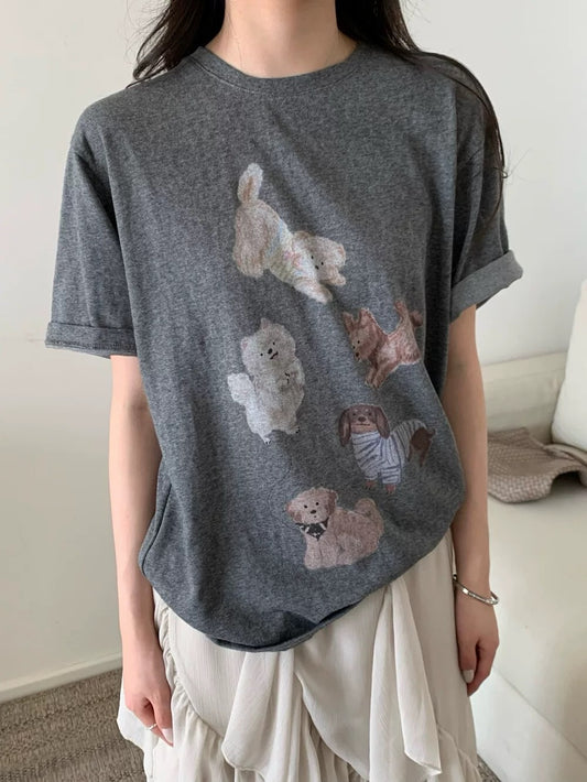 Kelly Designs Oversize Puppy Charcoal TShirt (Instock)