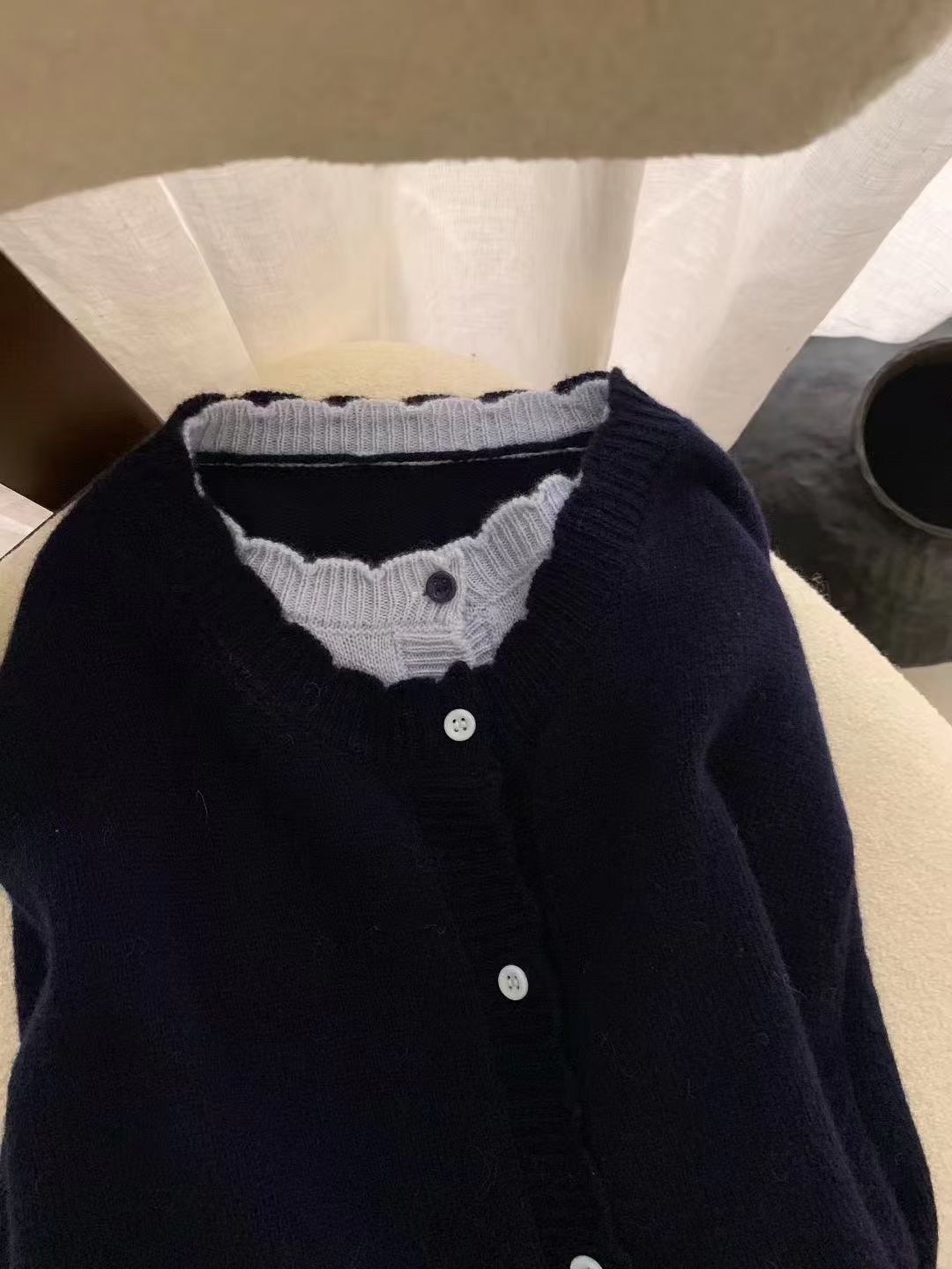 Kelly Designs Fake 2pcs Navy Cardigan (Instock)