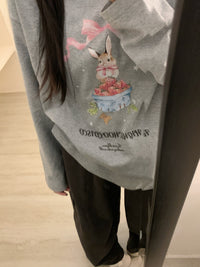 Kelly Designs Brushed Cotton Long-Sleeve Tee – Bow Strawberry Bunny Print (Instock)