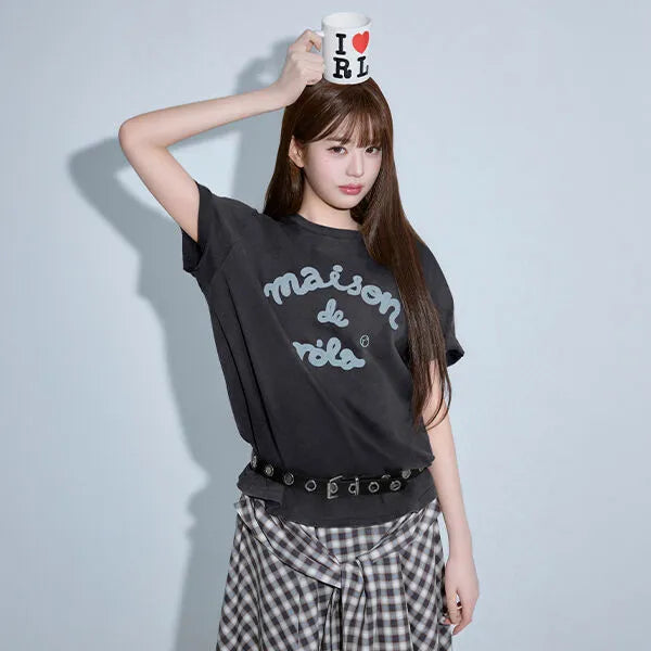 Rolarola MAISON DE ROLA EMBROIDERY PIGMENT LOOSE FIT T-SHIRT CHARCOAL (Instock)
