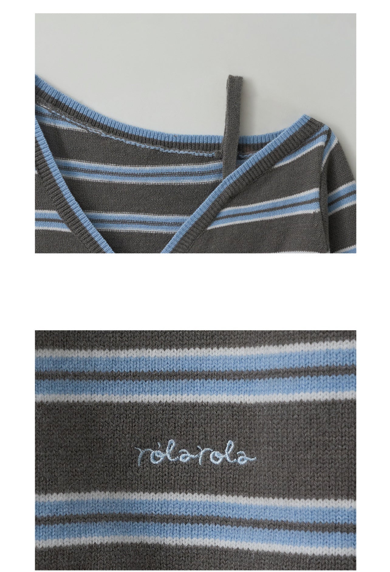 Korean Collection Rolaroal ONE OFF SHOULDER STRIPE WOOL BLENDED Cardigan Gray (2 weeks)