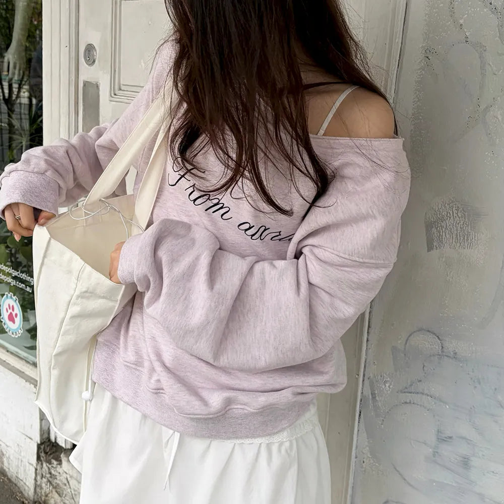 Korean AARAN Cut-Off One Shoulder Sweatshirt (Instock)