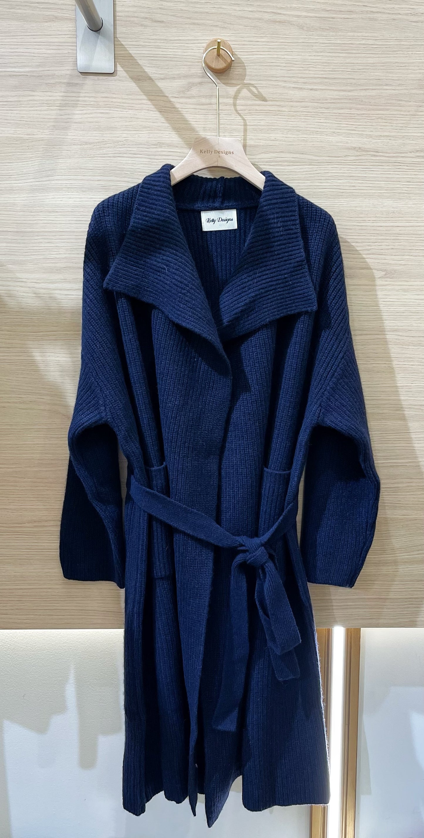 Kelly Designs Wool Long Length Navy Cardigan (Instock)