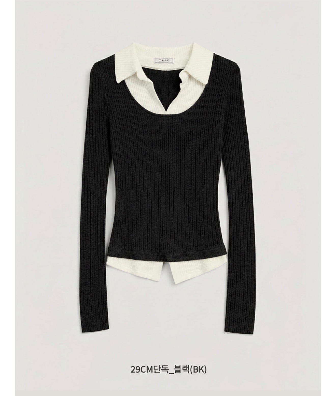 Korean Velvet Contrast Collar Layered Knit Black Top (Instock)