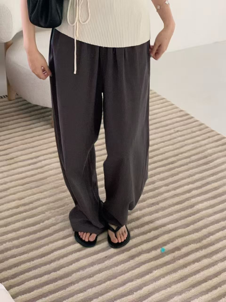 Pantalon décontracté en lin à taille élastique - Collection APM coréenne - 2 couleurs (En stock)
