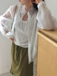 Korean APM Collection Embroidered Sheer Zip-Up Jacket (Instock)