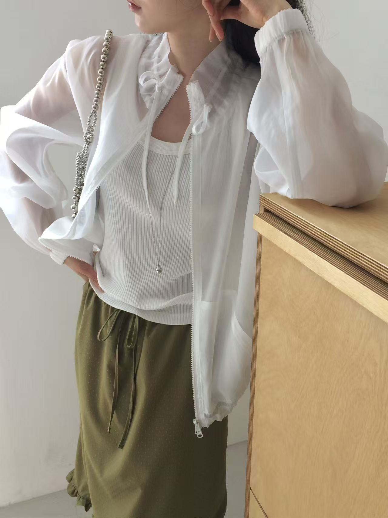Korean APM Collection Embroidered Sheer Zip-Up Jacket (Instock)