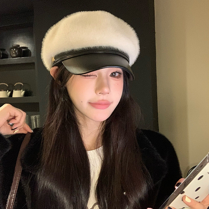 Kelly Designs Faux Mink Fur Newsboy Beret Cap (Instock)