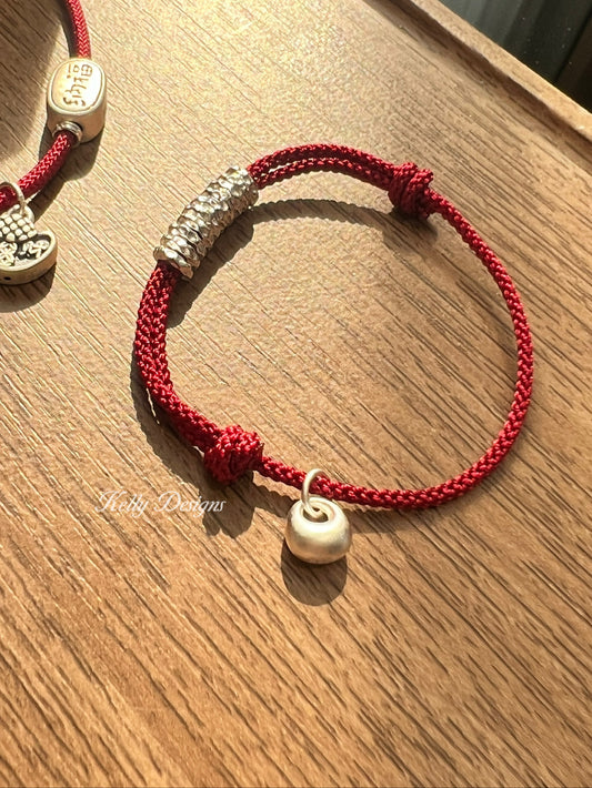 Kelly Designs Silver Lucky Pendant Red Bracelet (Instock)