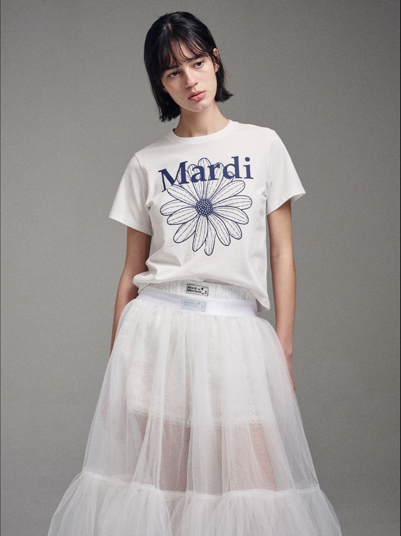 Mardi Mercredi SLIM TSHIRT FLOWERMARDI_IVORY NAVY(Preorder)