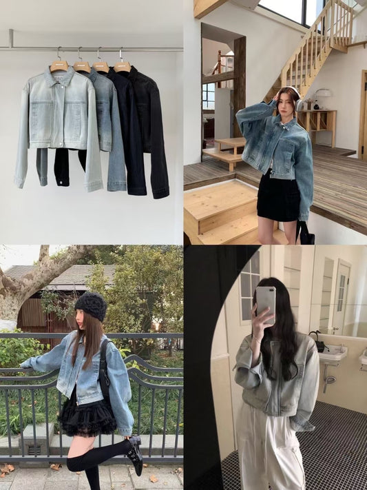 Kelly Designs Two Colors Denim Zipup Jacket (Instock)