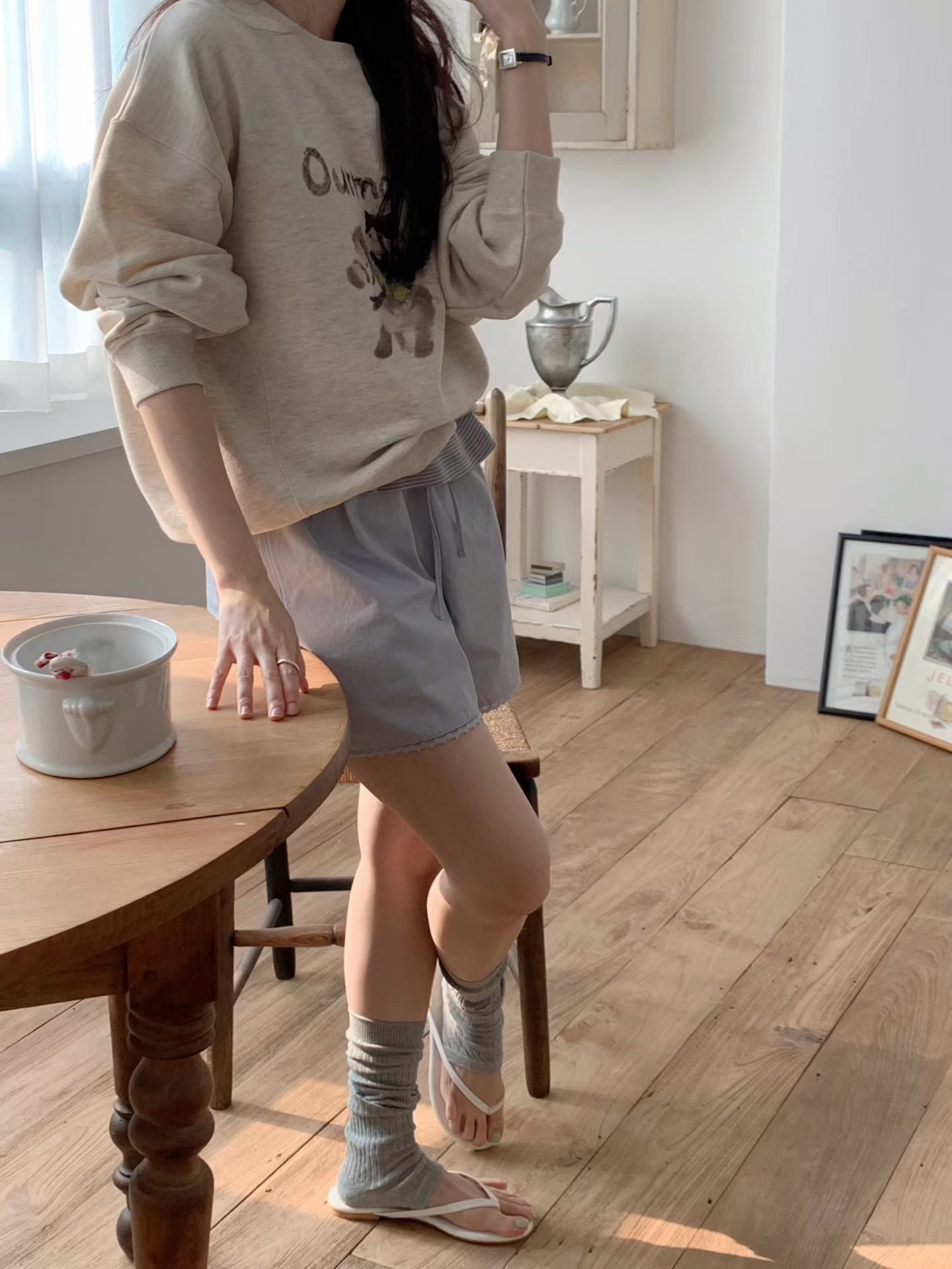 Korean APM Collection Cat Sweater and Blue Shorts (Instock)