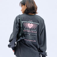 Korean Vintage Heart Graphic Long Sleeve Tee – Charcoal (Instock)