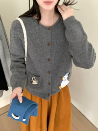 Kelly Designs Embroidery Cartoons Three Colors Wool Cardigan (Instock)