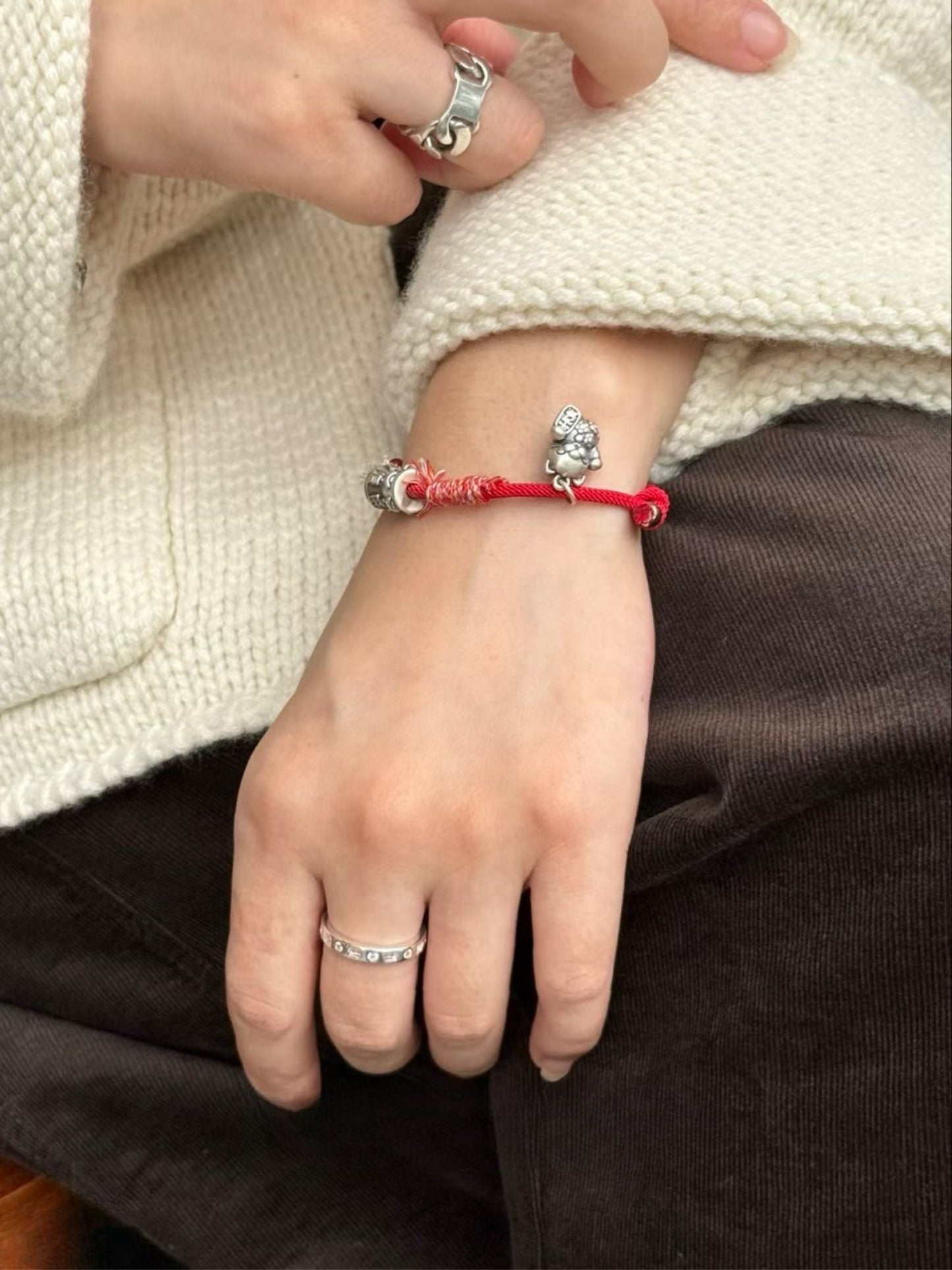 Kelly Designs Red String Lucky Bracelet with Sterling Silver Charms (Instock)