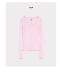 Korean Soft U-Neck Contrast Stitch Long Sleeve Top – 7 Colors (Instock)