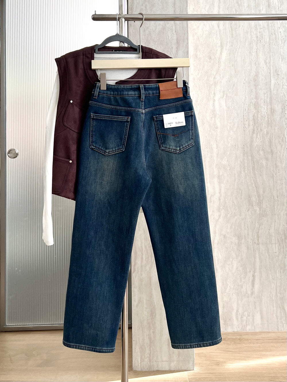 Kelly Designs Fleece-Lined Straight Denim Navy Pants(Instock)