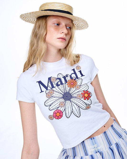 Mardi Mercredi Blossom White Navy Cropped Tshirt(Instock)