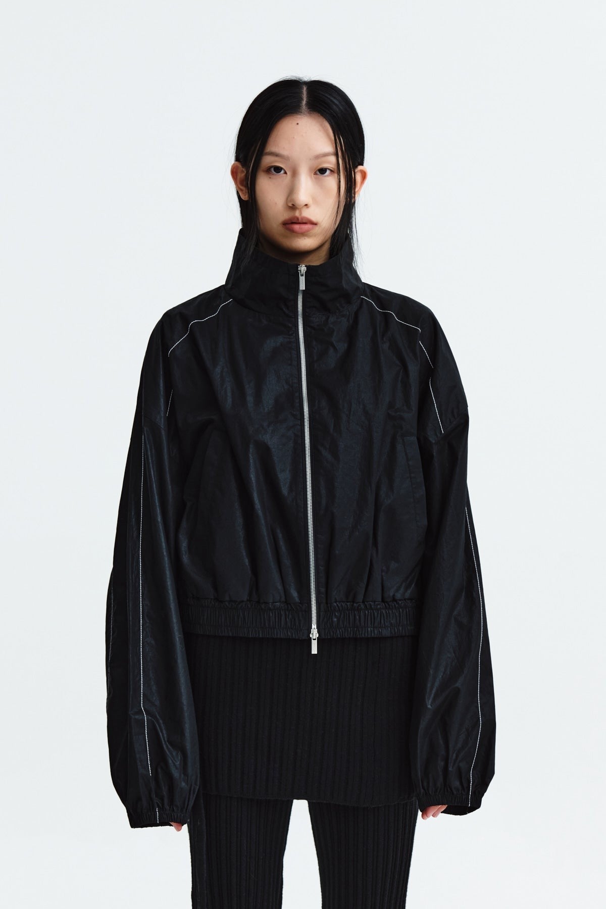 MATIN KIM MATIN COATING CROP BLOUSON IN BLACK (Instock)