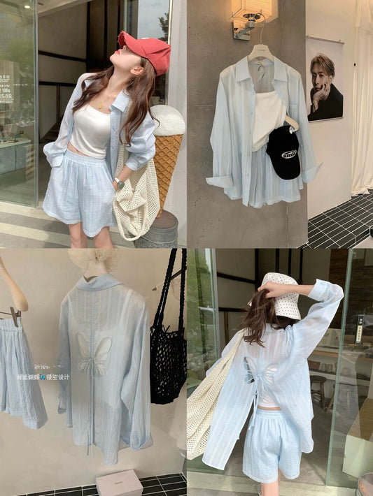 Kelly Designs 3-Piece Casual Blue Set –Jacket,  Cami Top, & Shorts (Instock)