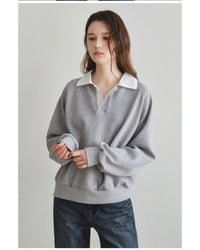 Korean Collection Serene Collar Sweatshirt – Melange Grey (Instock)