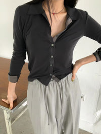 Korean APM Collection Sheer Collar Button Long Sleeve Top (Instock)
