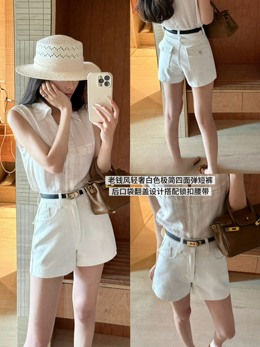 Kelly Designs Soft Denim Shorts With Belt -White (Instock)