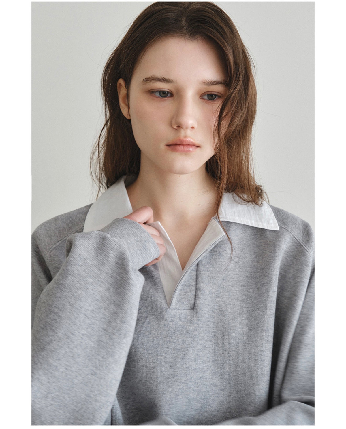 Korean Collection Serene Collar Sweatshirt – Melange Grey (Instock)