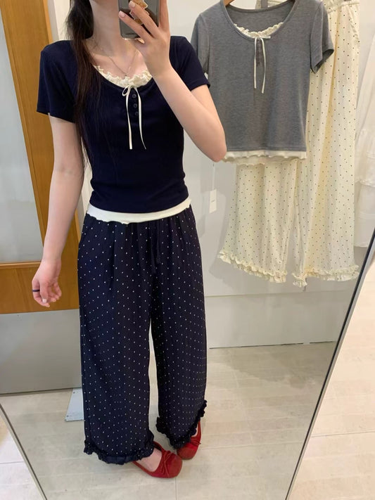 Kelly Designs Lace Trim Navy Tshirt (Instock)