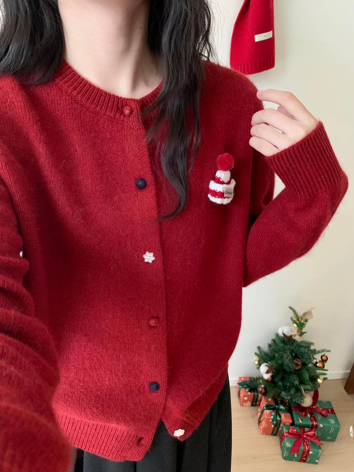 Kelly Designs Holiday Snow Hat Wool Cardigan – Limited Christmas Edition (Instock)