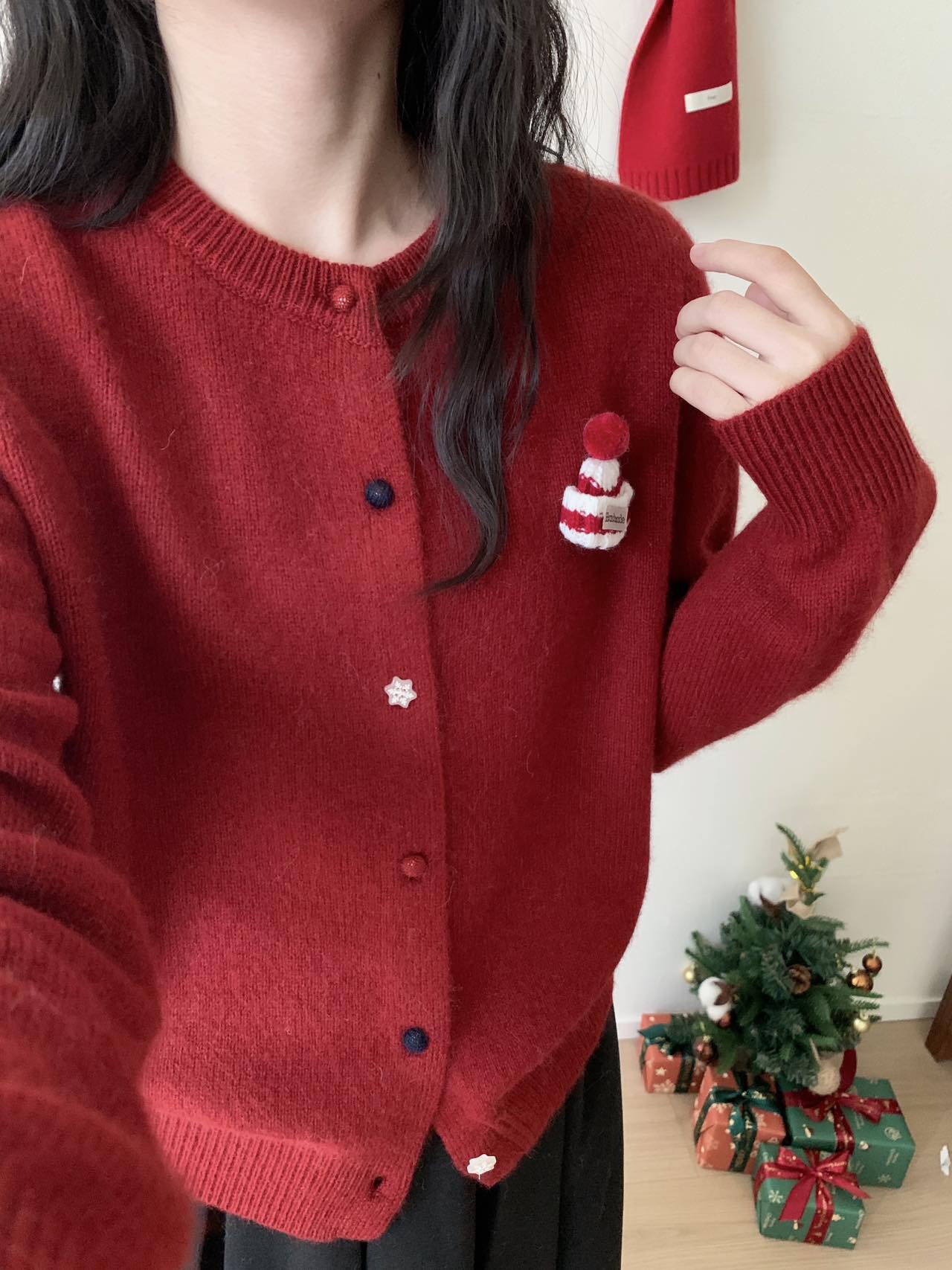 Kelly Designs Holiday Snow Hat Wool Cardigan – Limited Christmas Edition (Instock)