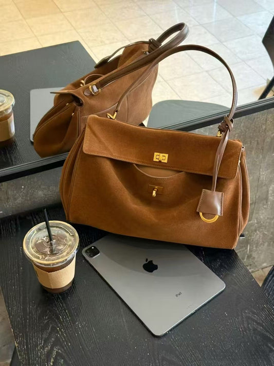 Kelly Designs Leather Shearling Handle Brown Bag (Instock)