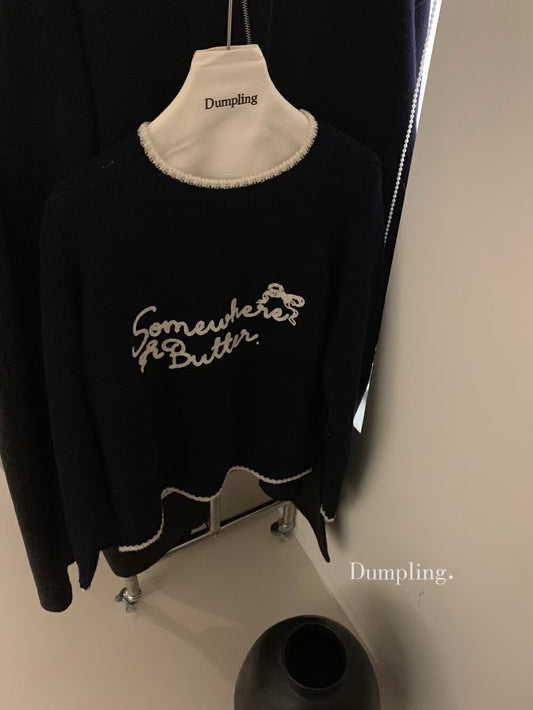 Kelly Designs Letter Navy Knitting Wool Sweatshirt (Instock)