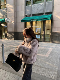 Kelly Designs Fox Fur Grey Purple Jacket (Instock)