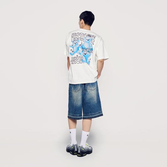 ADLV CRAYON THREE BEAR ARTWORK SHORT SLEEVE CREAM T-SHIRT (Instock)
