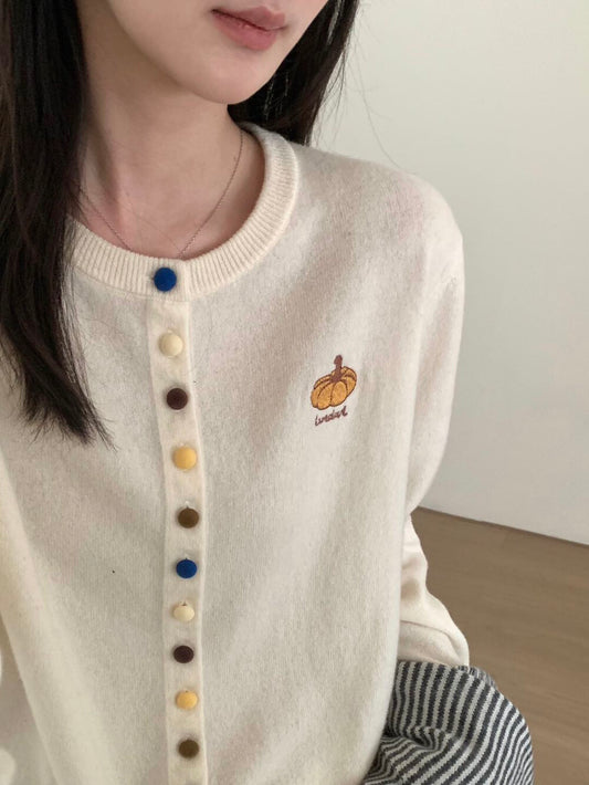 Kelly Designs Pumpkin Embroidery Wool Knit Cardigan (100% Wool) (Instock)