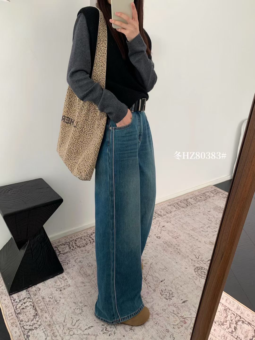 Kelly Designs Fleece-Lined Denim Navy Pants With Belt (Instock)