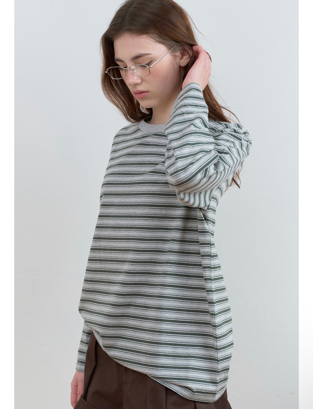 Rolarola Stripe Long Sleeve T-Shirt – Gray & Green (Instock)