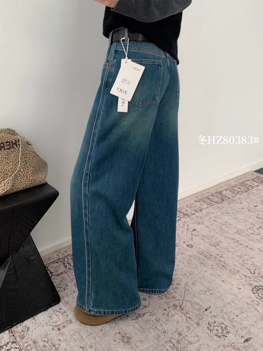 Kelly Designs Fleece-Lined Denim Navy Pants With Belt (Instock)