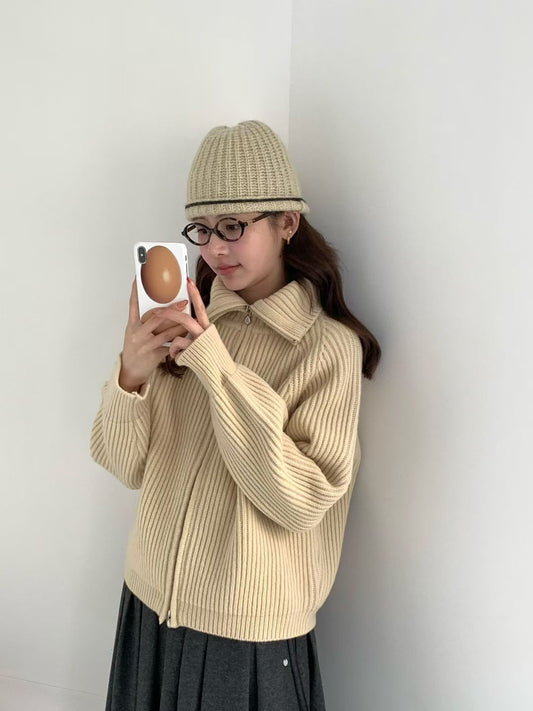 Korean APM Collection EGG PREMIUM CASHMERE SUPER FINE MERINO WOOL Zip Up Yellow Cardigan (2-3 weeks)