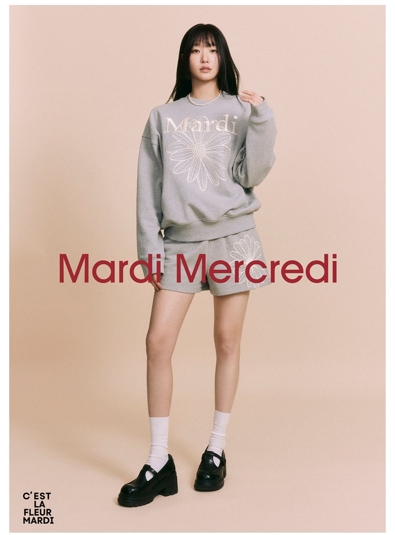 Mardi Mercredi Sweatshirt FLOWERMARDI NEEDLEWORK_Grey White(Preorder)